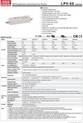 Meanwell 60w 12v LED licht stroomvoorziening lage spanning LPV-60-12
